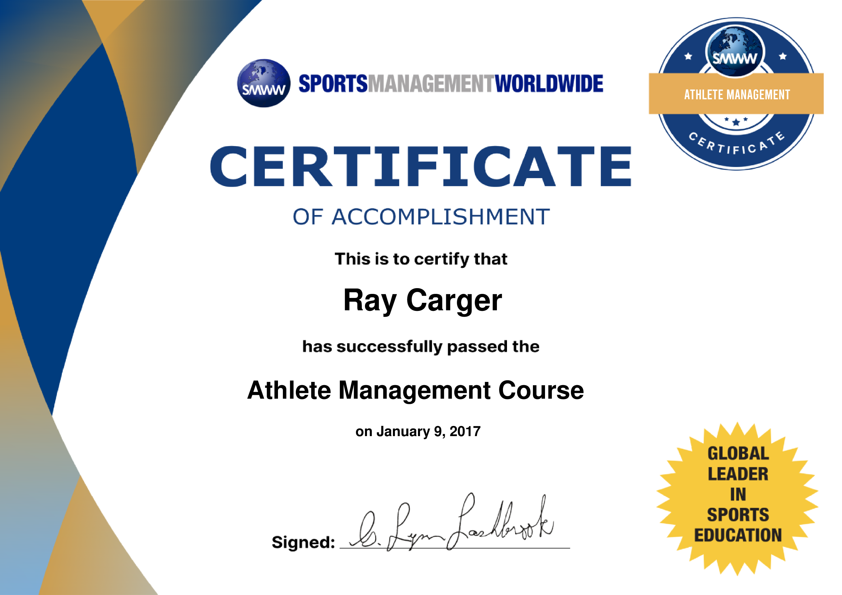 Raymond Carger's Certificates | SMWW