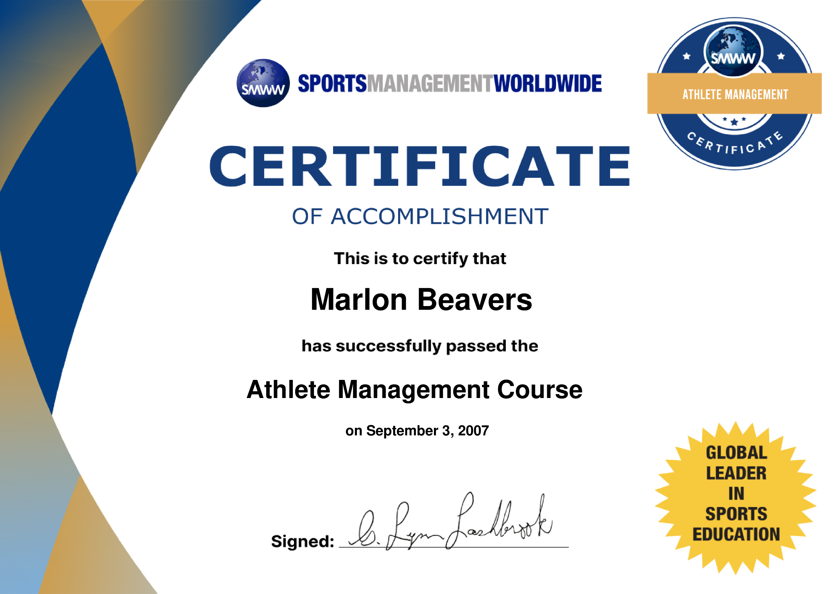 Marlon Beavers' Certificates | SMWW