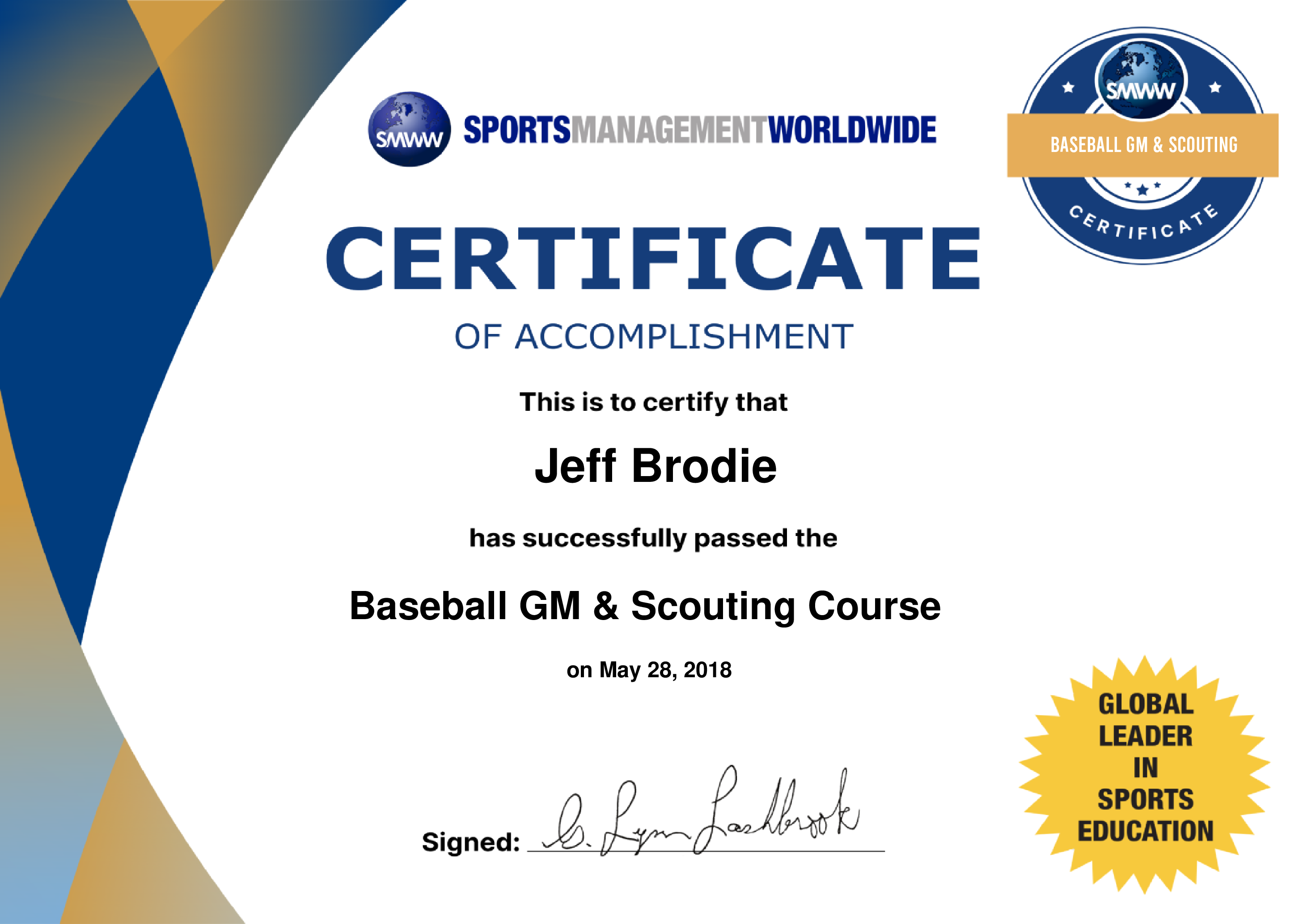 Baseball GM Scouting Course Jeff Brodie SMWW